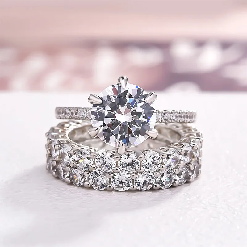 Jasmin Classic Round Cut Sona Simulated Diamond 3PC Ring Set In Sterling Silver