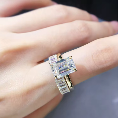 Cressida Emerald Cut Moissanite Solitaire Engagement Ring 14K Yellow Gold Plated
