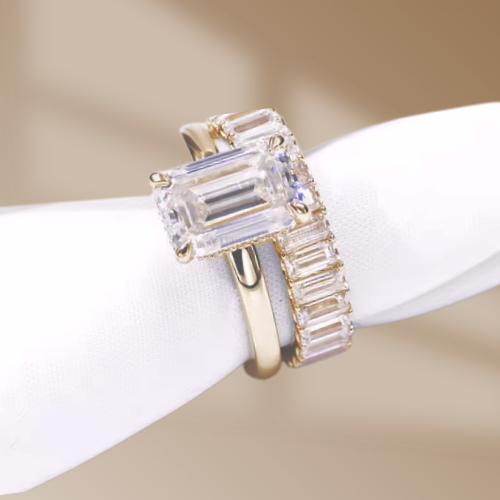 Cressida Emerald Cut Moissanite Solitaire Engagement Ring 14K Yellow Gold Plated
